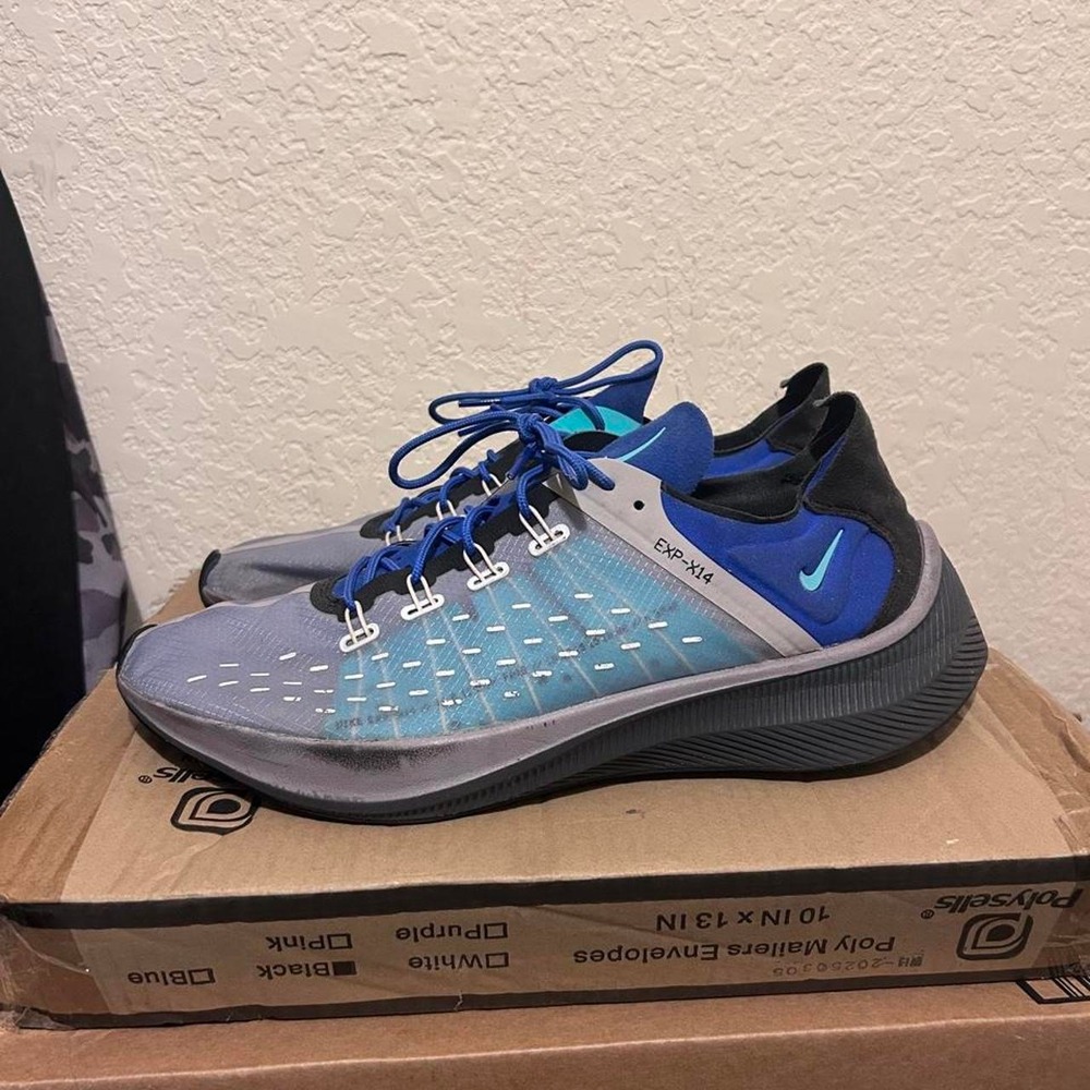 Nike EXP-X14 Gray & Blue Running Gym Shoes Sneakers Trainers Size 13
